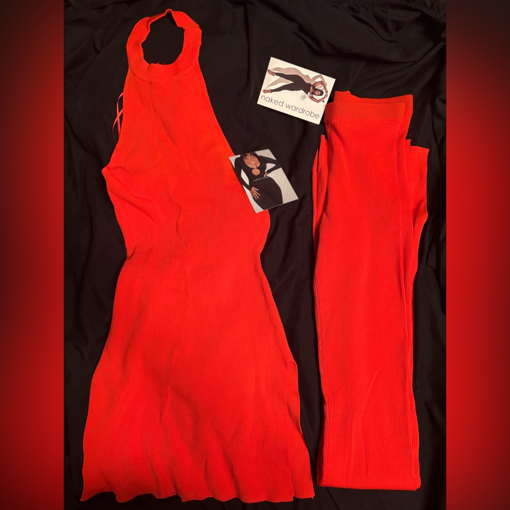 Naked Wardrobe Fiery Orange Ribbed Jumpsuit